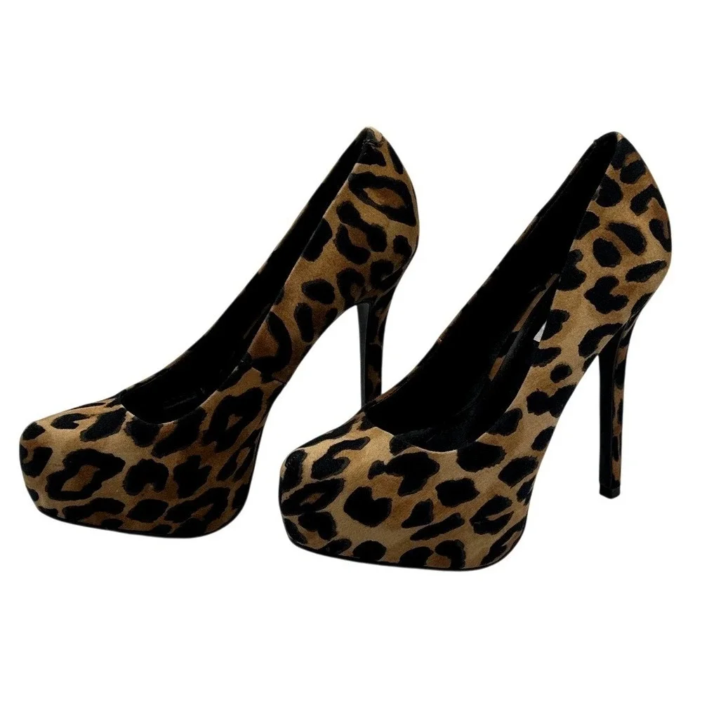 Steve Madden Nala Leopard Print‎ Stiletto Platform Pumps Heels Tan Brown Size 7